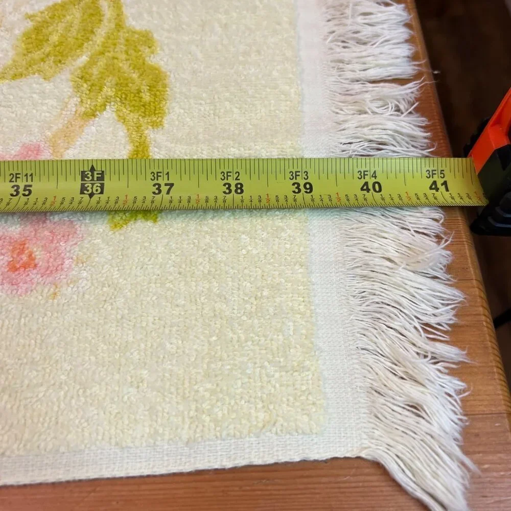 Vtg tastemaker bath Hand wash cloth Towel set 60 70s Yellow Cotton Fringe Floral